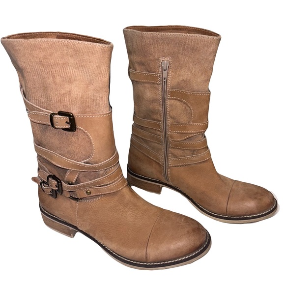 Sundance Tan Ankle Boots with Buckle Straps - Picture 3 of 7
